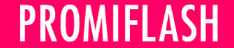 Promiflash Logo – weiße Großbuchstaben auf kräftigem pinkem Hintergrund